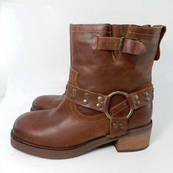 DINGO Anarchy Moto Boots Bootie Size 8.5 Brown Leather Harness Studs NEW - Picture 8 of 15